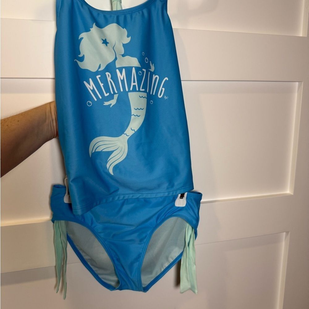 Blue 'Mermazing' Mermaid 2 piece Swimsuit Set size 14 - Picture 2 of 10
